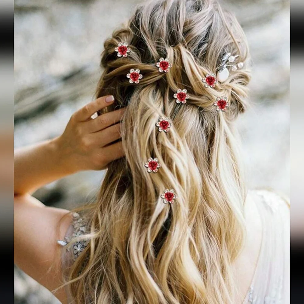 Elegant Red Floral Hair Clips